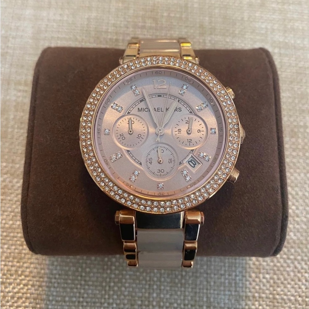 Michael Kors Chronograph Parker Blush and Rose Gold-Tone Stainless Steel Watch